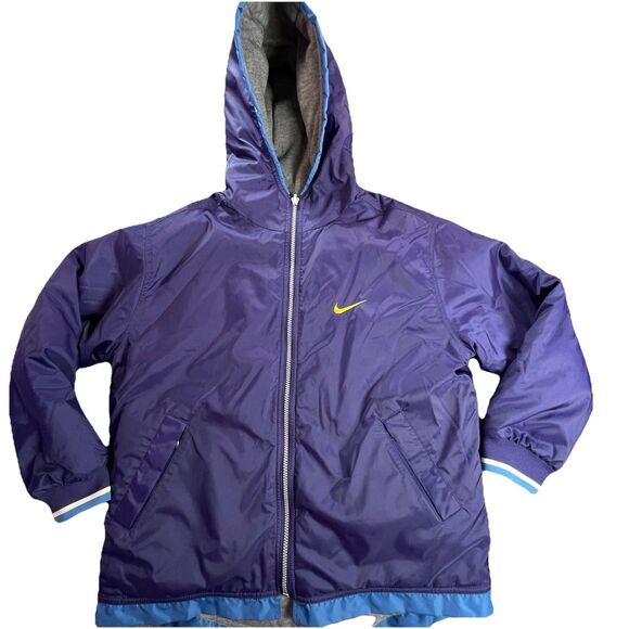 Nike Hooded Jacket Womens Large Full Zip Yellow Swoosh Vintage Y2K Reversible Lg - Picture 1 of 16